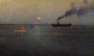 チャールストン港のバラ色の月 作： Lowell Birge Harrison